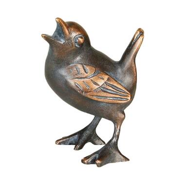 Grabfigur in Grün & Singender Bronzevogel als Grabfigur Vogel Pipin /
