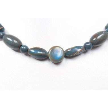 Halskette Aus Keramik-Perlen Blau-Türkis Mit Knebel-Verschluss