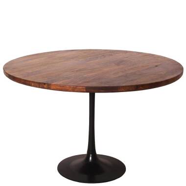 Holztisch Rund & Esszimmertisch aus Mangobaum Massivholz und Stahl rund