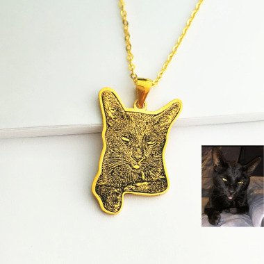 Katze Halskette, Vergoldet Foto Anhänger, Gravur Pet, Personalisierte