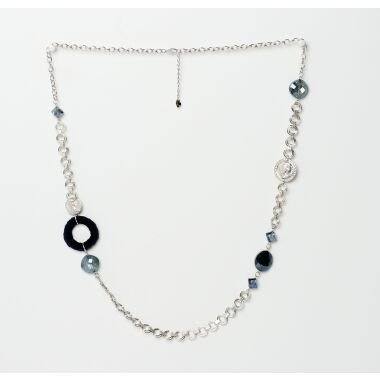 Modeschmuck Kette in Silber & Modeschmuck Kette von Sweet7 aus Metall  Glasperlen in Blau  Silber