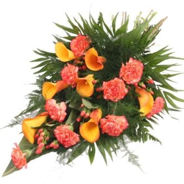Premium-Trauerstrauß Orange mit Calla und Nelken