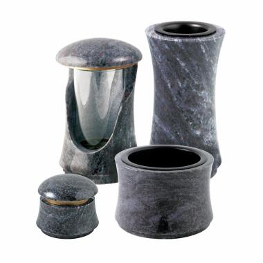 Runde Grablaterne & Grabschmuck Set aus rötlich marmoriertem Naturstein