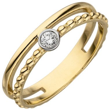 SIGO Damen Ring 2-reihig 585 Gold Gelbgold 1 Diamant Brillant 0,07ct. Diamantrin
