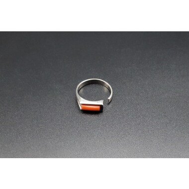 Vintage 925 Silber Ring Mit Echte Koralle