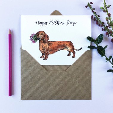 Wursthund Mit Blumenstrauß Muttertagskarte