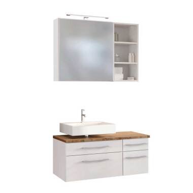 Badregal in Weiß & Waschtischkommode mit Spiegelschrank und Regal Weiß