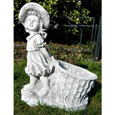 Beton Figur Mädchen mit Pflanztopf H 40 cm Dekofigur und Gartenskulptur