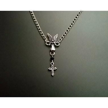 Erzengel Halskette, Silberne Kette Mit Engel Anhänger, Statement Gothic
