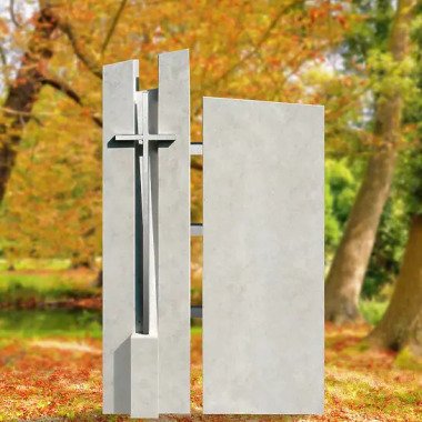 Familiengrabstein Modern mit Edelstahl Kreuz