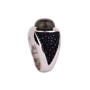 Labradorit-Ring aus Metall & Sunrise Sterling Silber Ring rhodiniert mit Labradorit und Rochen...