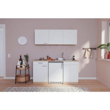 Respekta Miniküche , Weiß, Eiche , 1 Schubladen , 150 cm , Küchen, Miniküche