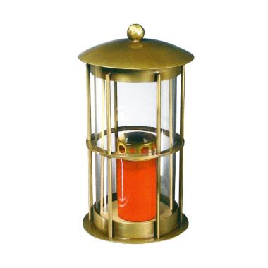 Rundes Grablicht mit Knopfmotiv aus Metall und Glas Strila / Schmiedebronze