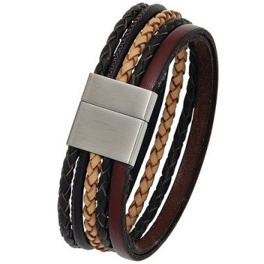 SIGO Armband Leder mehrfarbig mit mattiertem Edelstahl 20 cm Lederarmband breit
