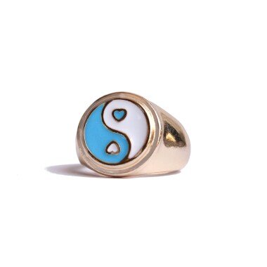 Yin Yang Ring Blau Emaille Gold/Emaillierter Hellblau Geschenk Für Sie