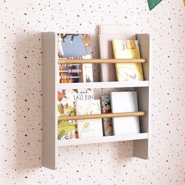 Babyzimmer Regal in Weiß und Kieferfarben Bücher