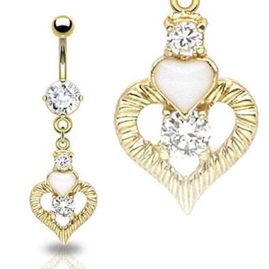 Bauchnabel Piercing mit Herz und Kristall Steinen im Gold-Style