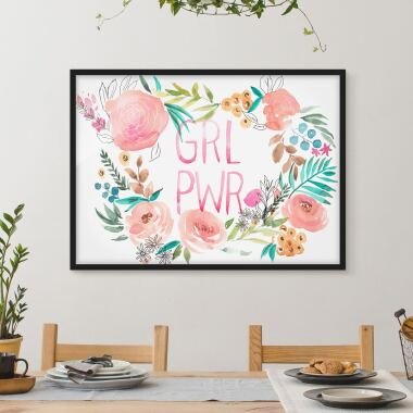 Bild mit Rahmen Spruch - Querformat Rosa Blüten - Girl Power