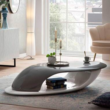 Designtisch in Weiß & Design Wohnzimmer Tisch aus Fiberglas Grau und Weiß