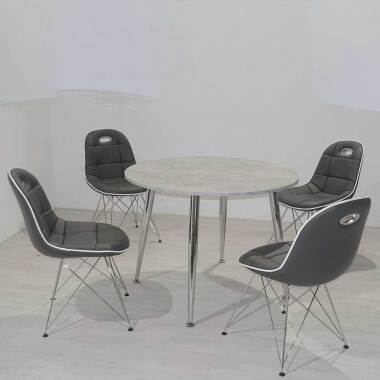 Esstisch mit Stühlen & Retro Essgruppe mit rundem Tisch Beton Grau und