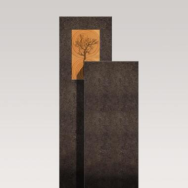 Günstiger Grabstein aus Holz & Moderner Grabstein Granit Zweiteilig mit Holz & Lebensbaum
