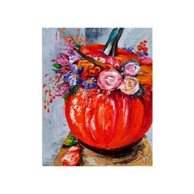 Kürbis Blumen Gemälde Original Öl Stillleben Herbst Dekor Für Wand