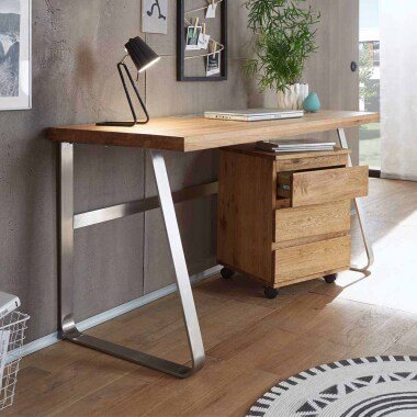 Massivholz Schreibtisch & PC Schreibtisch aus Asteiche Massivholz Edelstahl