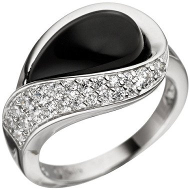 SIGO Damen Ring 925 Sterling Silber mit Zirkonia 1 Onyx schwarz Silberring Onyxr