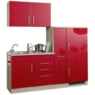 Single-Küche in Rot Hochglanz Breite 190
