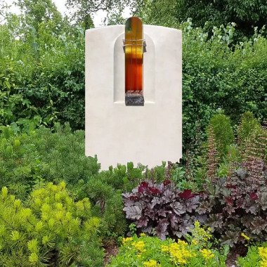 Urnengrabstein mit Glaselement & Urnengrabstein farbig mit Edelstahl Visione