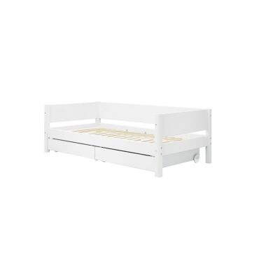 White Einzelbett mit 2 Bettschubladen 90x200 cm Weiß
