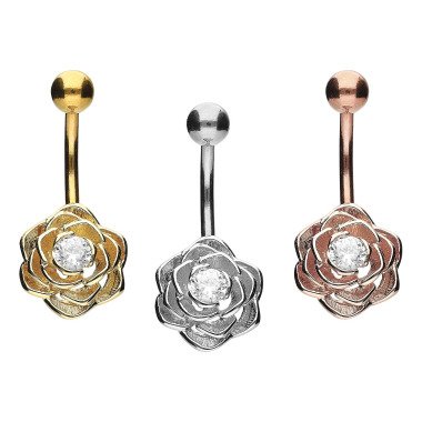 Barbell Piercing aus Gold & Piercinginspiration Blume Rose Kristall Bauchnabel