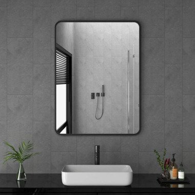 Boromal - Badspiegel 40x60cm Wandspiegel Schwarz Metall Badezimmerspiegel Badzim