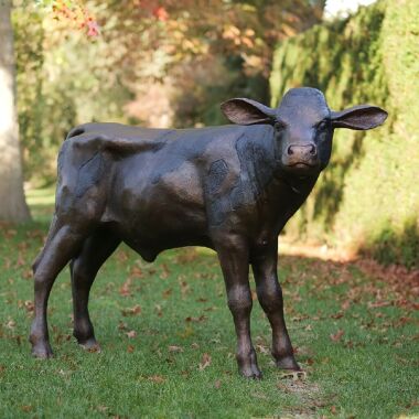 Braune Bronze Tierfigur Kuh-Kalb stehend Kalb Orin