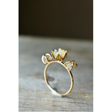 Damen Liebesschmuck & Rohopral Und Diamant Ring, Gold Mehrere Stein Opal