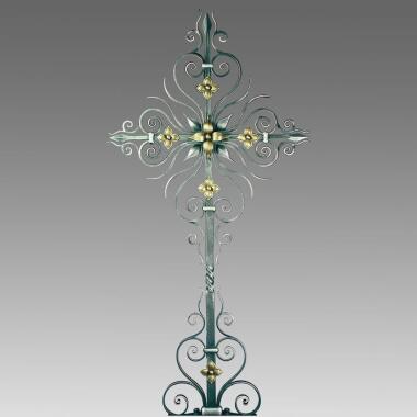 Grabkreuz aus Schmiedeeisen mit Bronze Blüten Elia