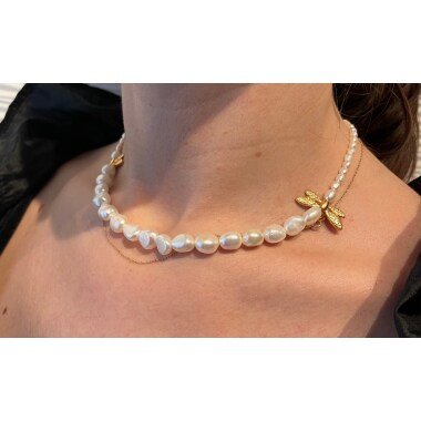 Reiche Perlenkette, Weiße Nugget Perle, Süßwasser Perle Halskette, Hochzeitss