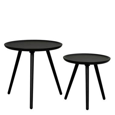 Runder Tisch aus MDF & Beitisch Set in Schwarz rund (zweiteilig)