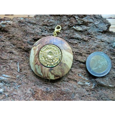 Traumhaft Schönes Amulett Aus Edlem Holz, Wurzelholz, Anhänger Mit Goldener