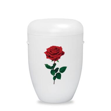 Weiße Naturstoff Urne mit Rosen Motiv Rose