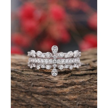 Diamant Stapeln Passende Verlobungsring, Wunderschöne 14 K Weißgold Ring