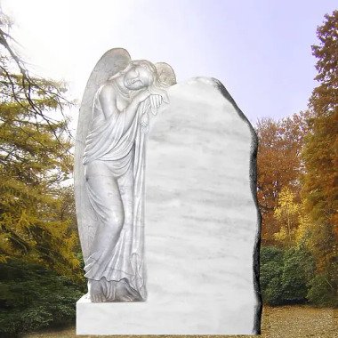 Engel Skulptur mit Engel & Grabstein Trauernde Engelfrau