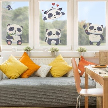 Fensteraufkleber Süßes Pandabären Set