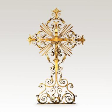 Klassisches Grabkreuz aus Tirol mit Jesus Figur Damasus / Schmiedebronze