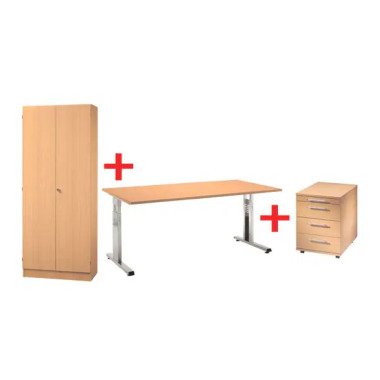 Möbel-Set »O-Line« 3-teilig, Schreibtisch mit C-Fuß