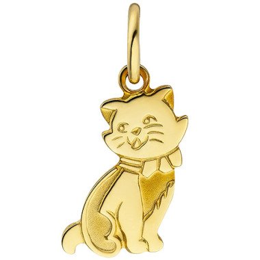 SIGO Anhänger Katze 333 Gold Gelbgold teil matt Goldanhänger Katzenanhänger
