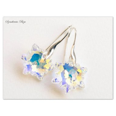 Silber Ohrhänger Swarovski Edelweiss Ohrringe Aurore Boreale Multicolor