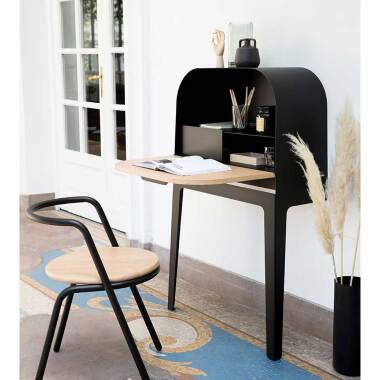 Wand Schreibtisch & Schreibtisch Schrank in Schwarz und Eiche modern
