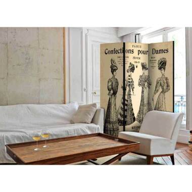 Wandregal aus Fichte & Spanische Wand mit nostalgischem Mode Motiv 3 teilig