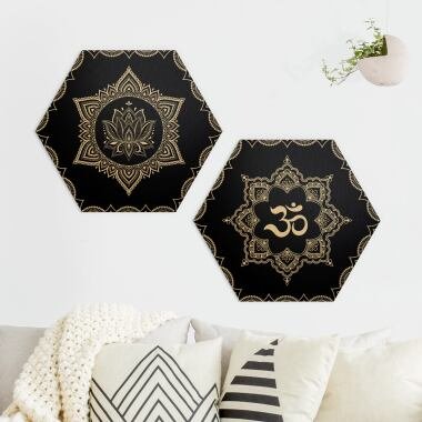 2-teiliges Hexagon-Alu-Dibond Bild Lotus